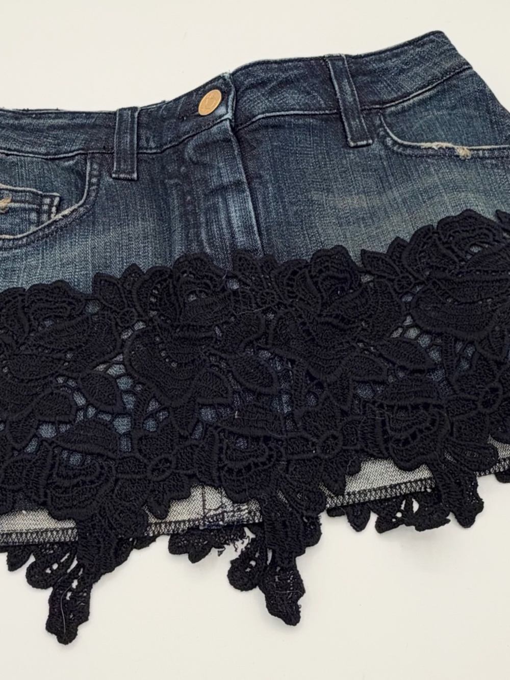 Vintage Dolce & Gabbana Denim and Lace Mini Skirt - 36